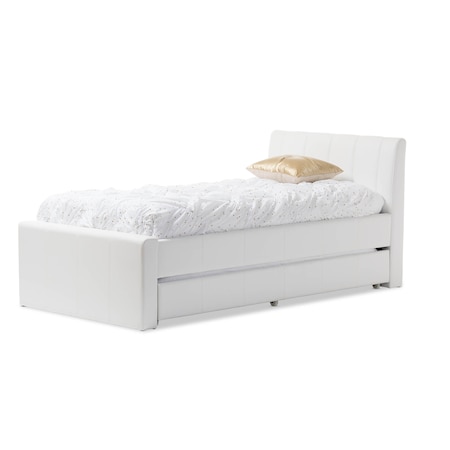 Baxton Studio Cosmo Modern and Contemporary White Faux Leather Twin Size Trundle Bed 123-6836